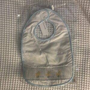 Blue and White Baby Bib with Duck Embroidery